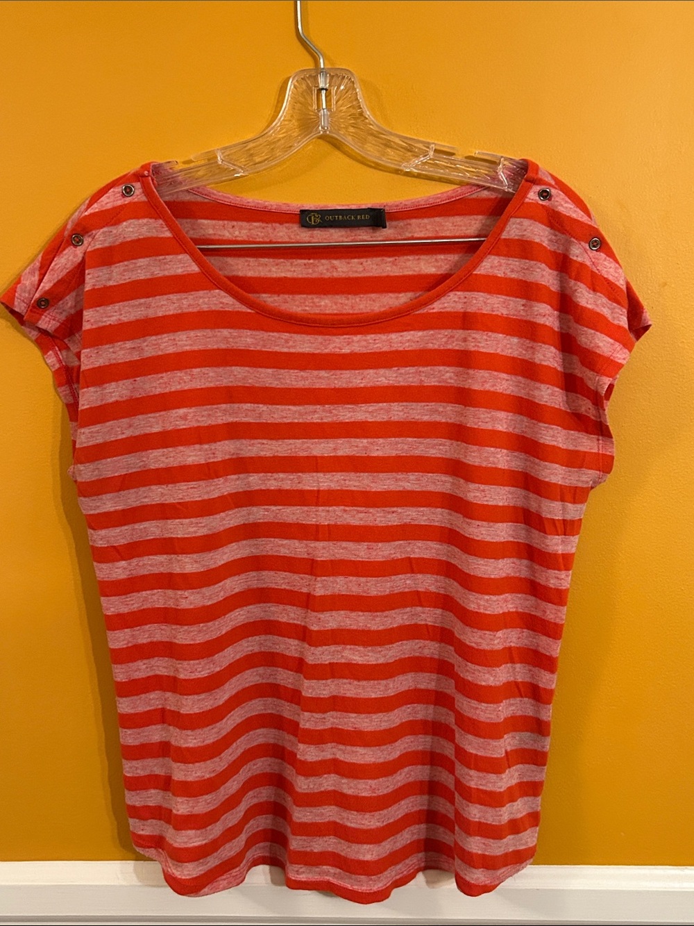 Outback Red Women’s Red and Light Gray Striped Scoop Neck Tee